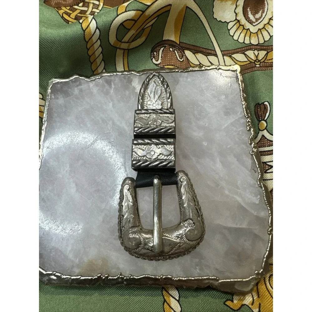 Sterling Silver Jalisco 925 Small Belt Buckle Conco Set Floral Unused Rare